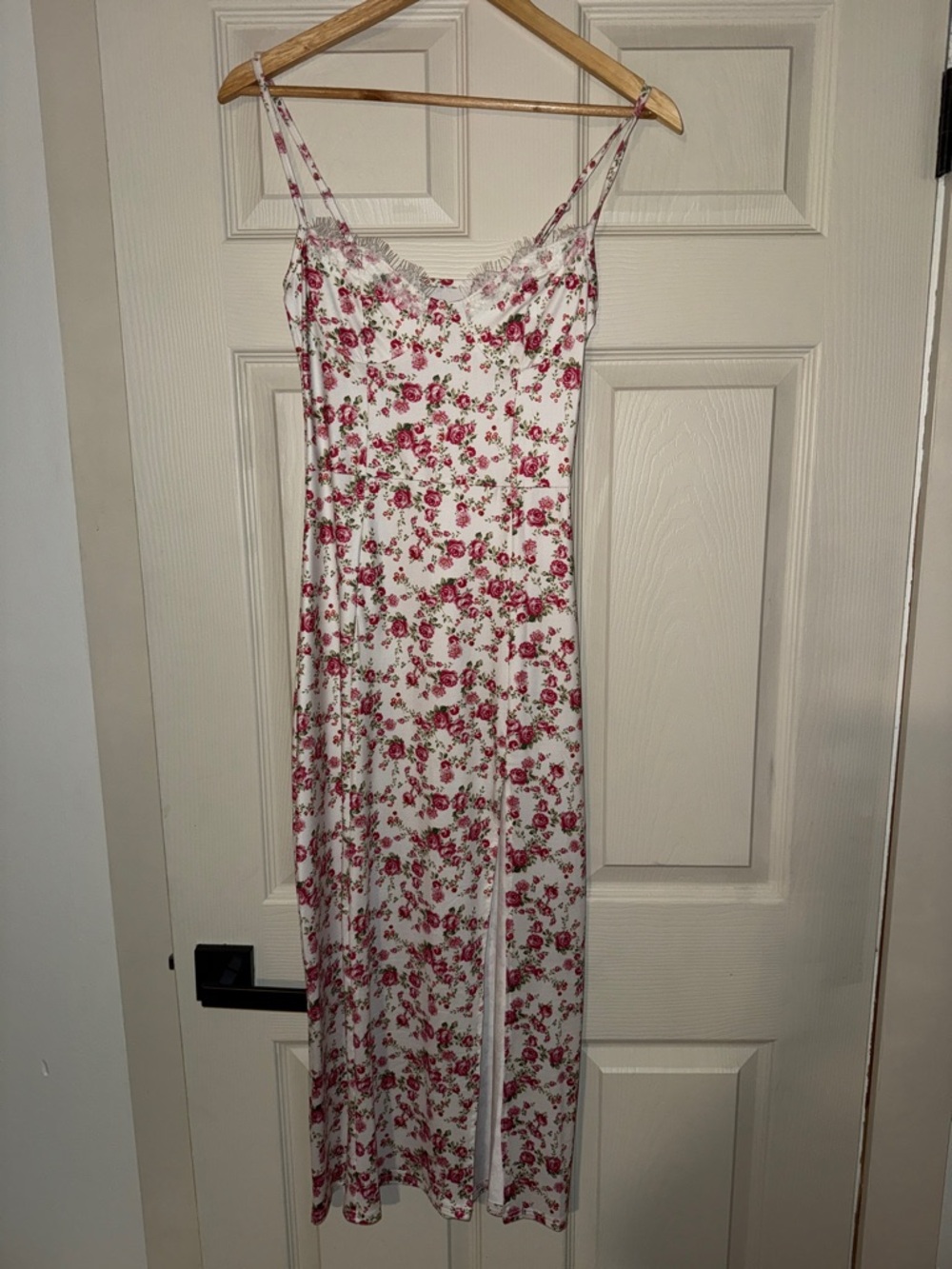 White Slip Dress with Pink Floral Print
